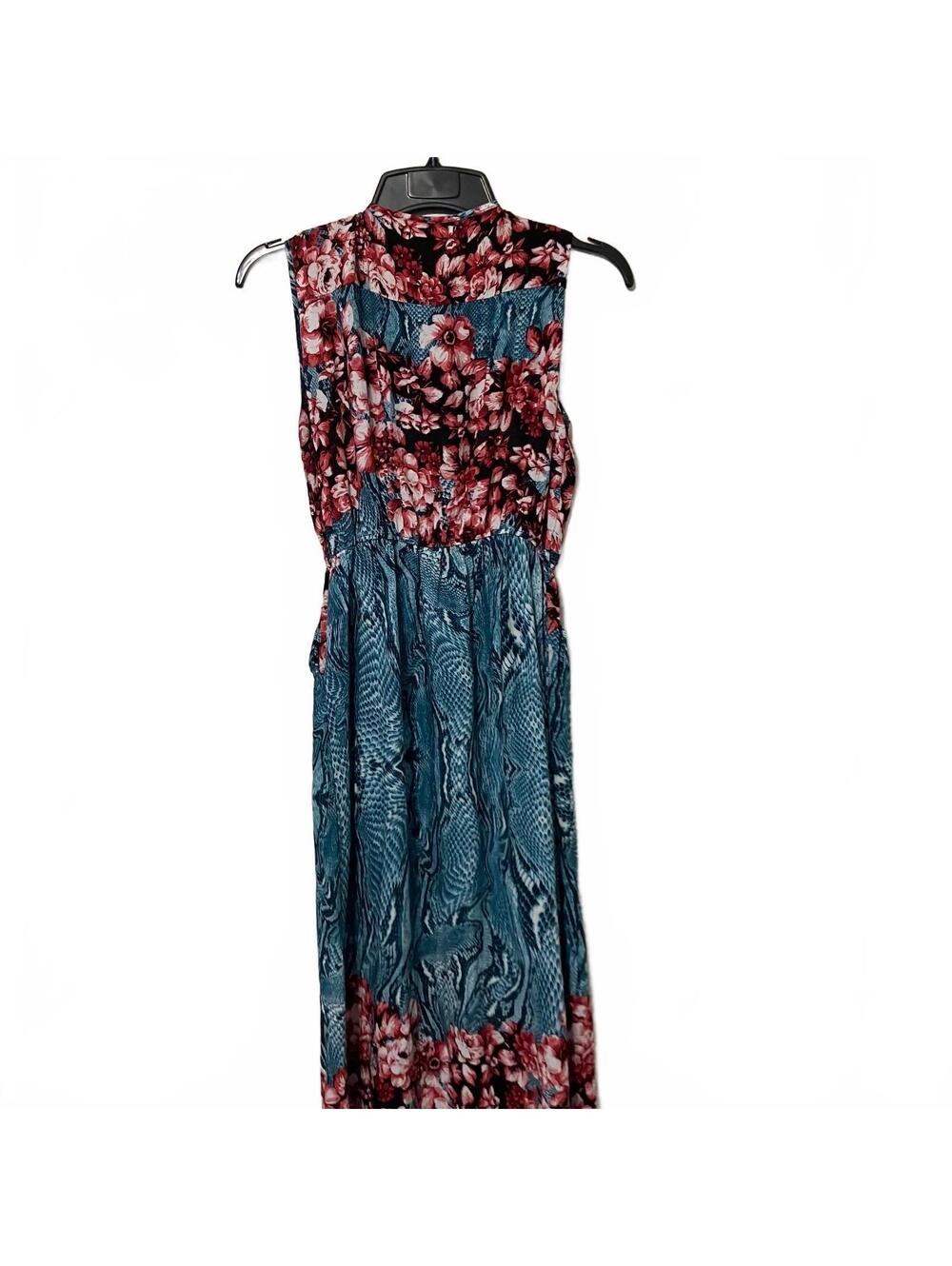 Julia Sleeveless Blue & Pink Artsy Boho Floral Resort Maxi Dress Size Large